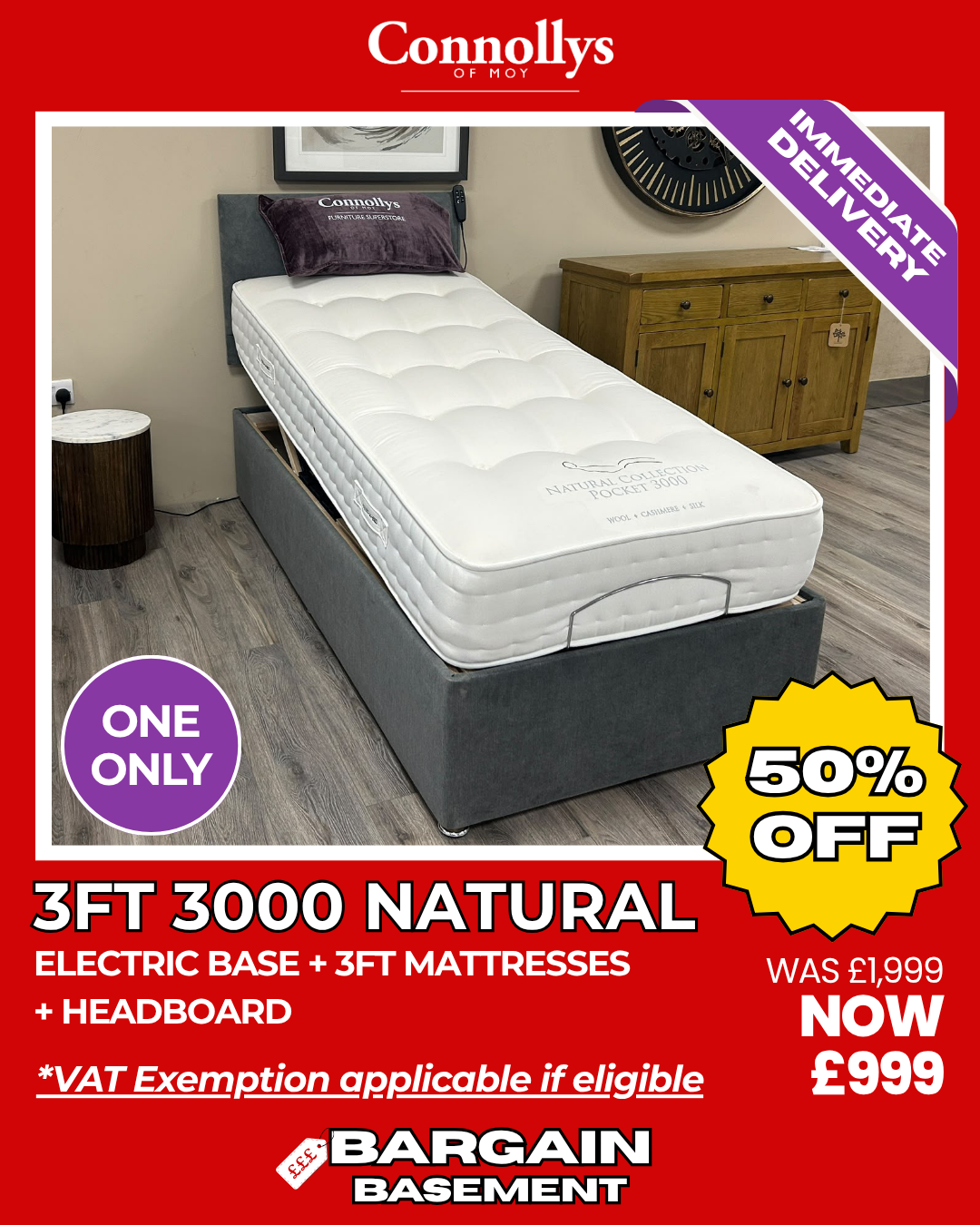 3ft 3000 Natural Electric Bed Set