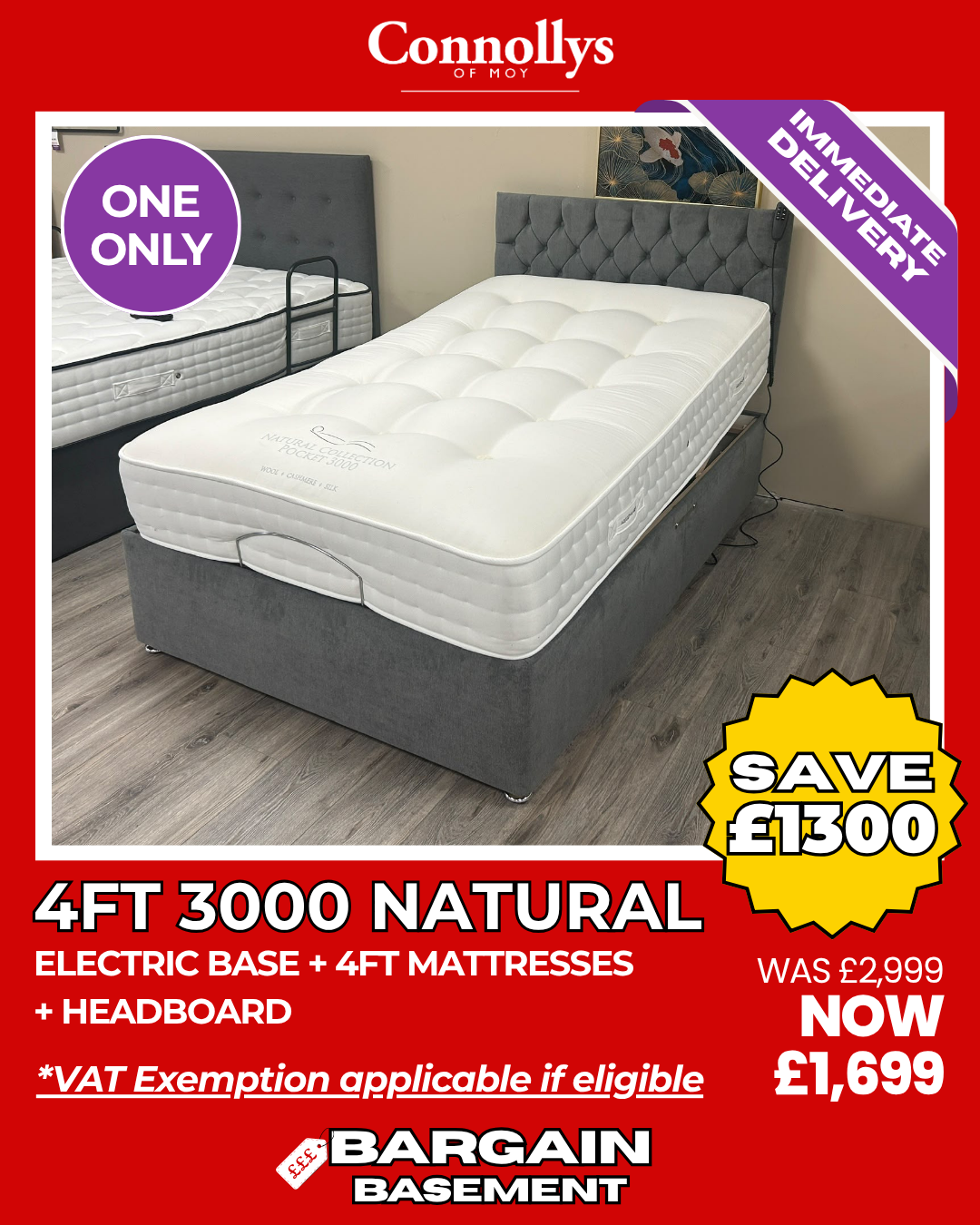 4ft 3000 Natural Bed Set