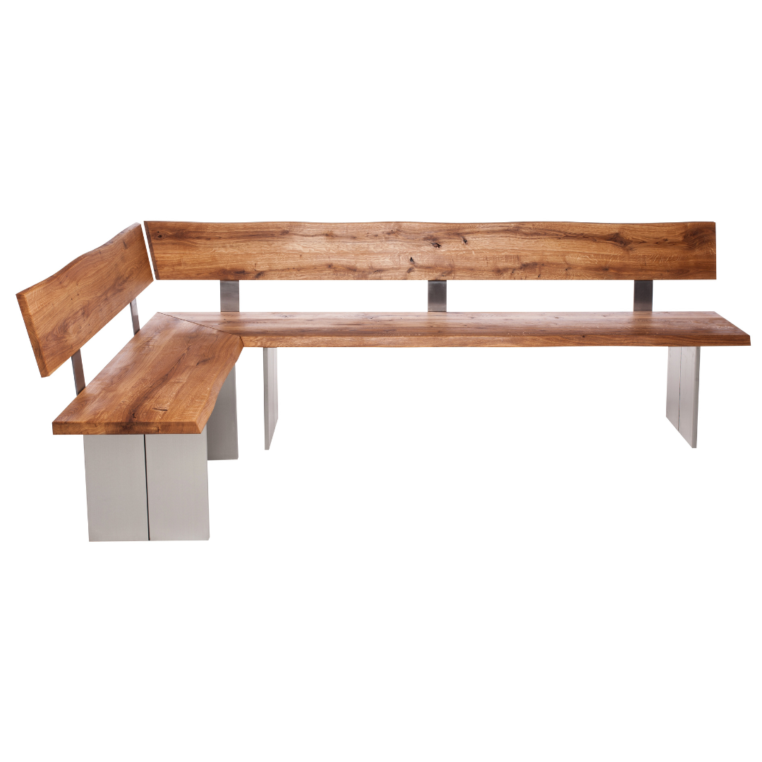 Fargo Oiled Oak Corner Bench with Back (D) - Stainless Steel