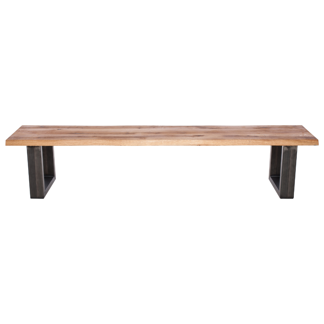 Fargo Oiled Oak Bench (A) - Industrial Steel (Lacquered)