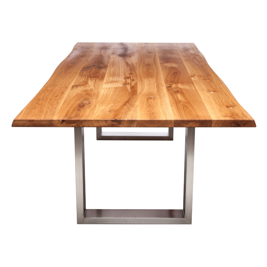 Fargo Oiled Oak Dining Table (A) - Stainless Steel