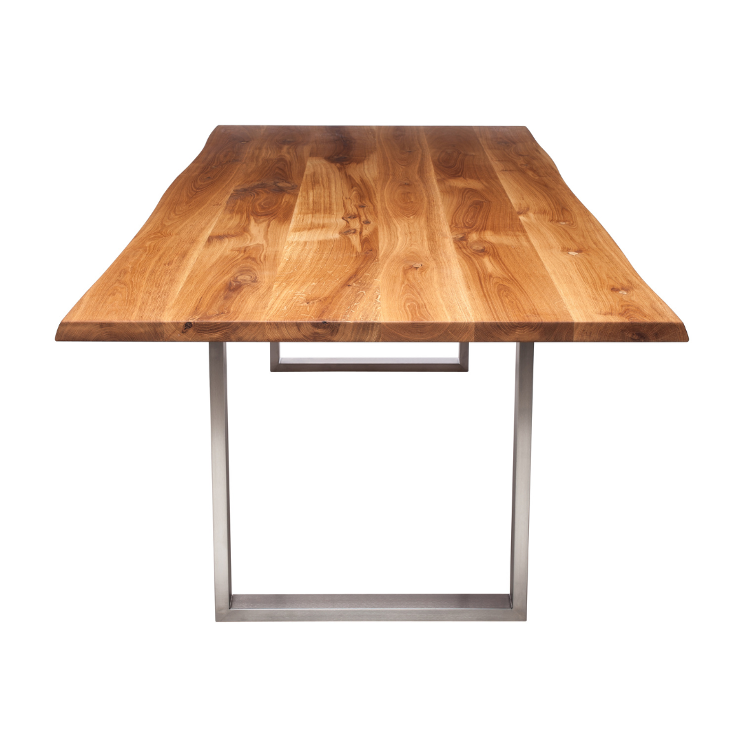 Fargo Oiled Oak Dining Table (B) - Stainless Steel