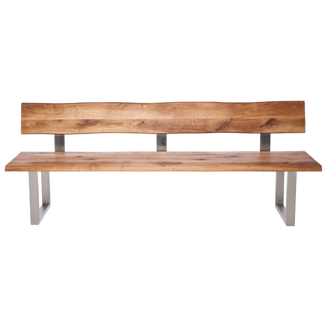 Fargo Oiled Oak Bench with Back (B) - Stainless Steel