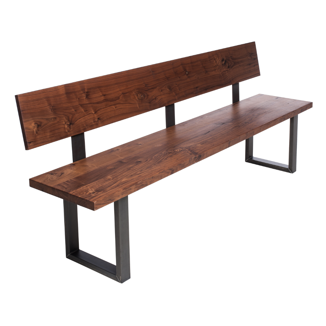 Fargo Walnut Bench with Back (B) - Industrial Steel (Lacquered)