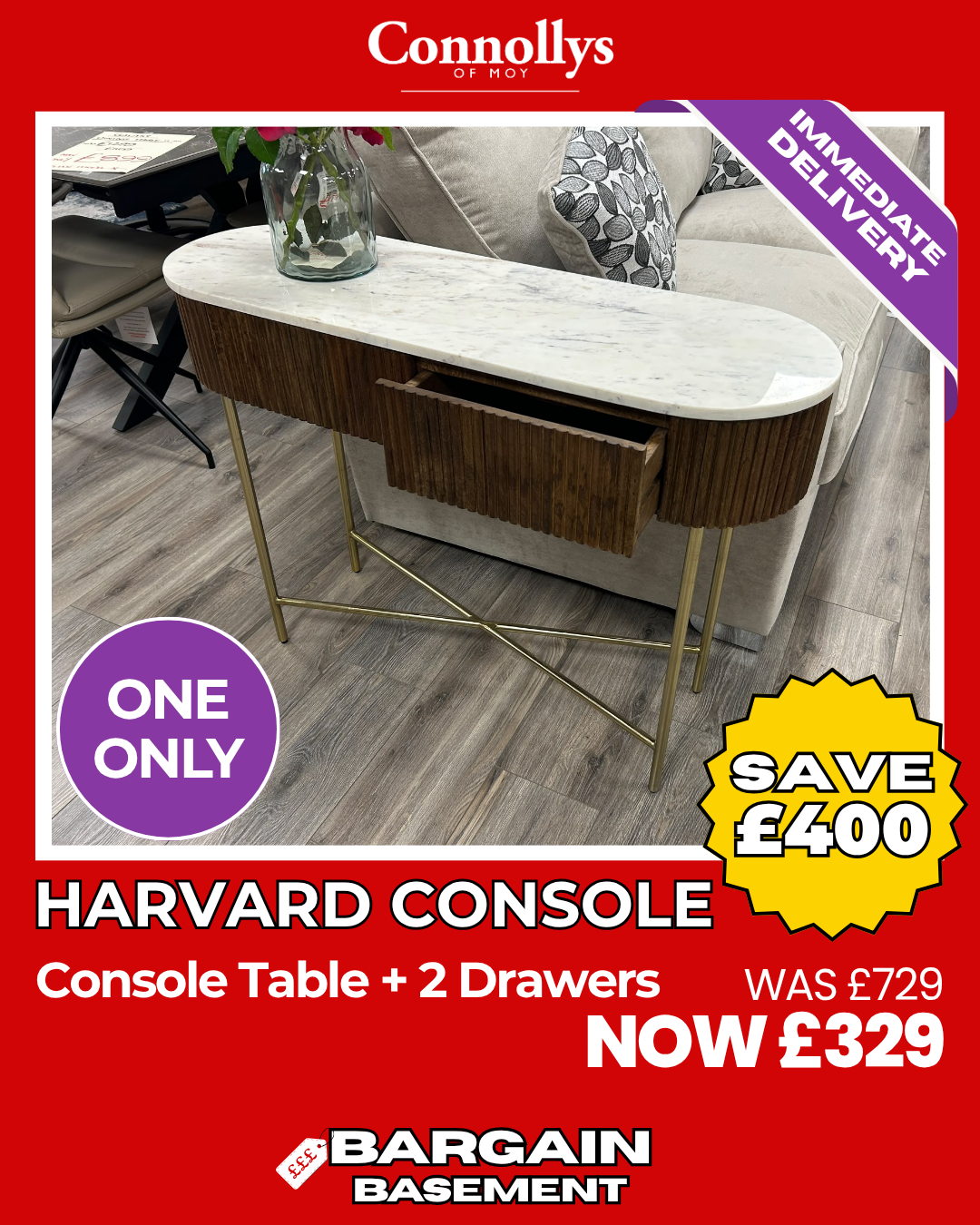 Harvard Console Table + 2 Drawers