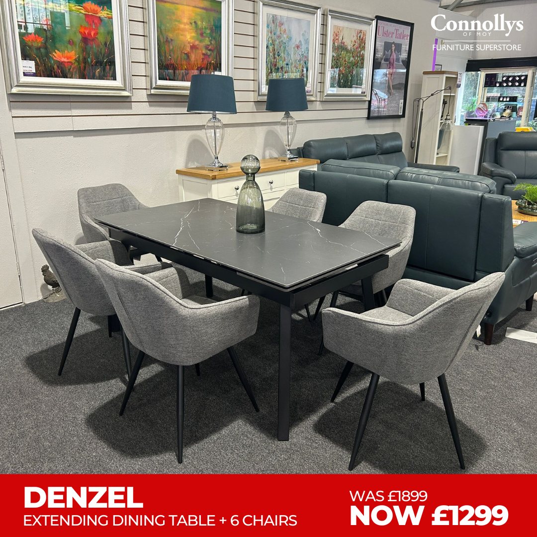 Denzel Extending Dining Table + 6 Fabric Chairs