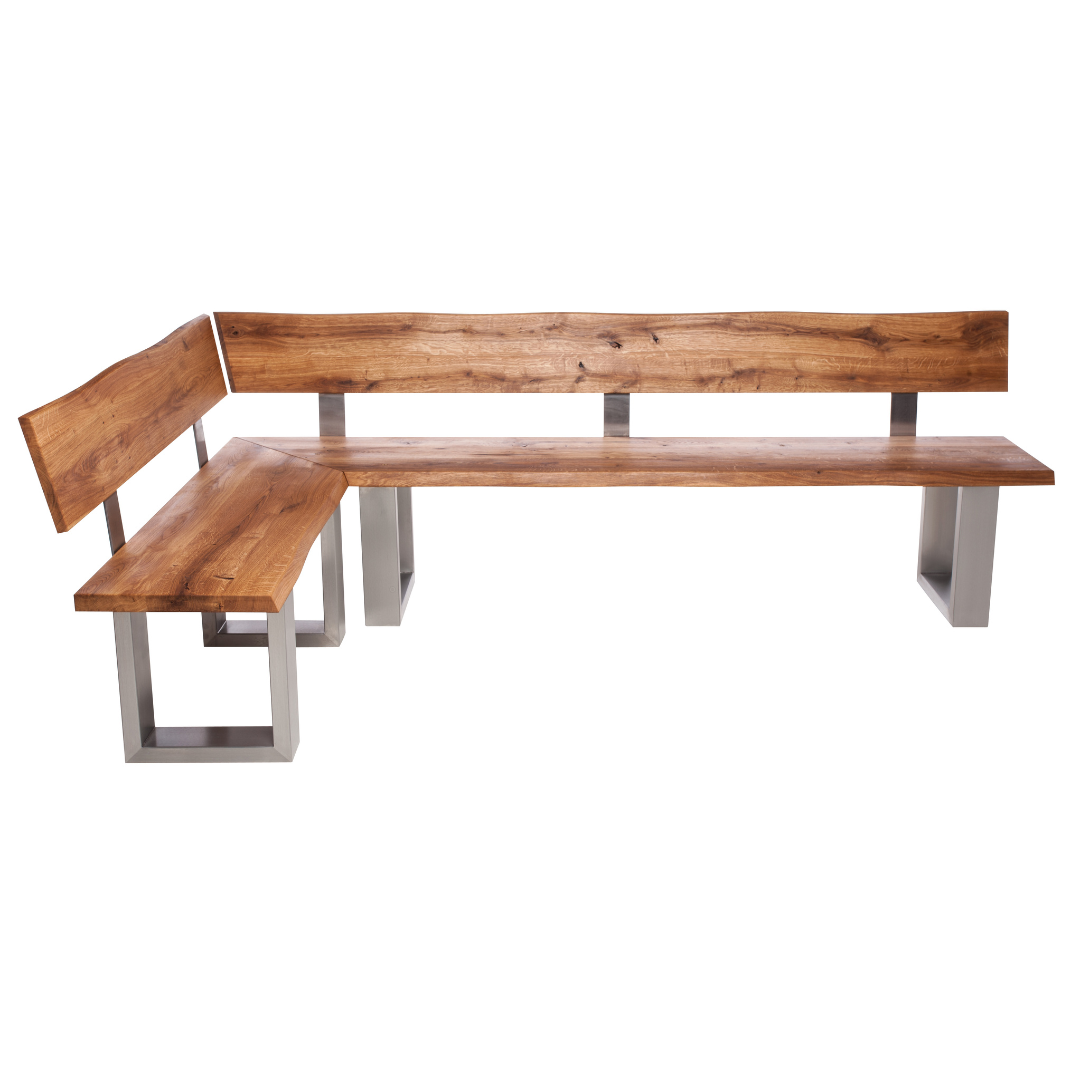 Fargo Oiled Oak Corner Bench with Back (A) - Stainless Steel
