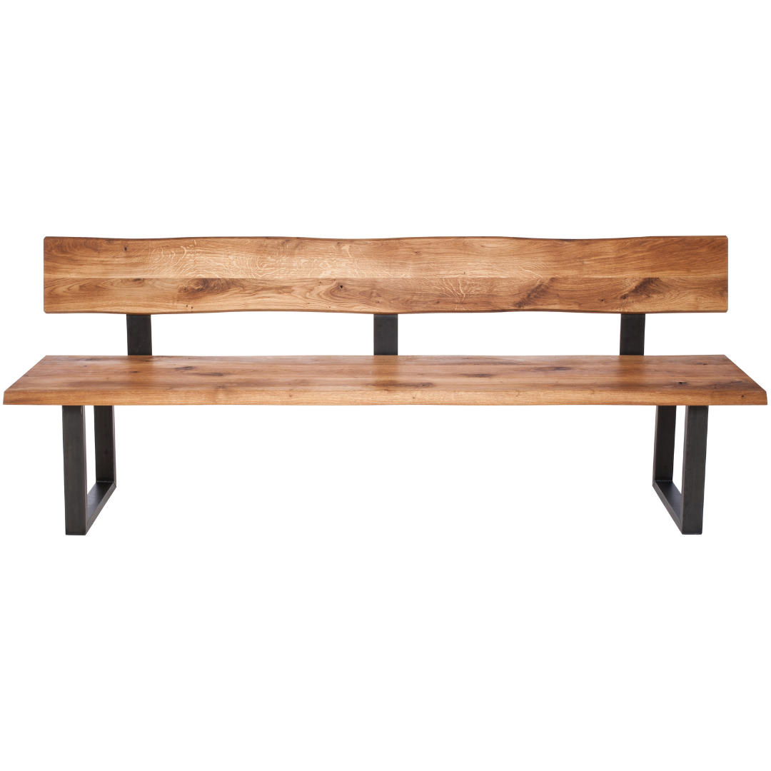 Fargo Oiled Oak Bench with Back (B) - Industrial Steel (Lacquered)
