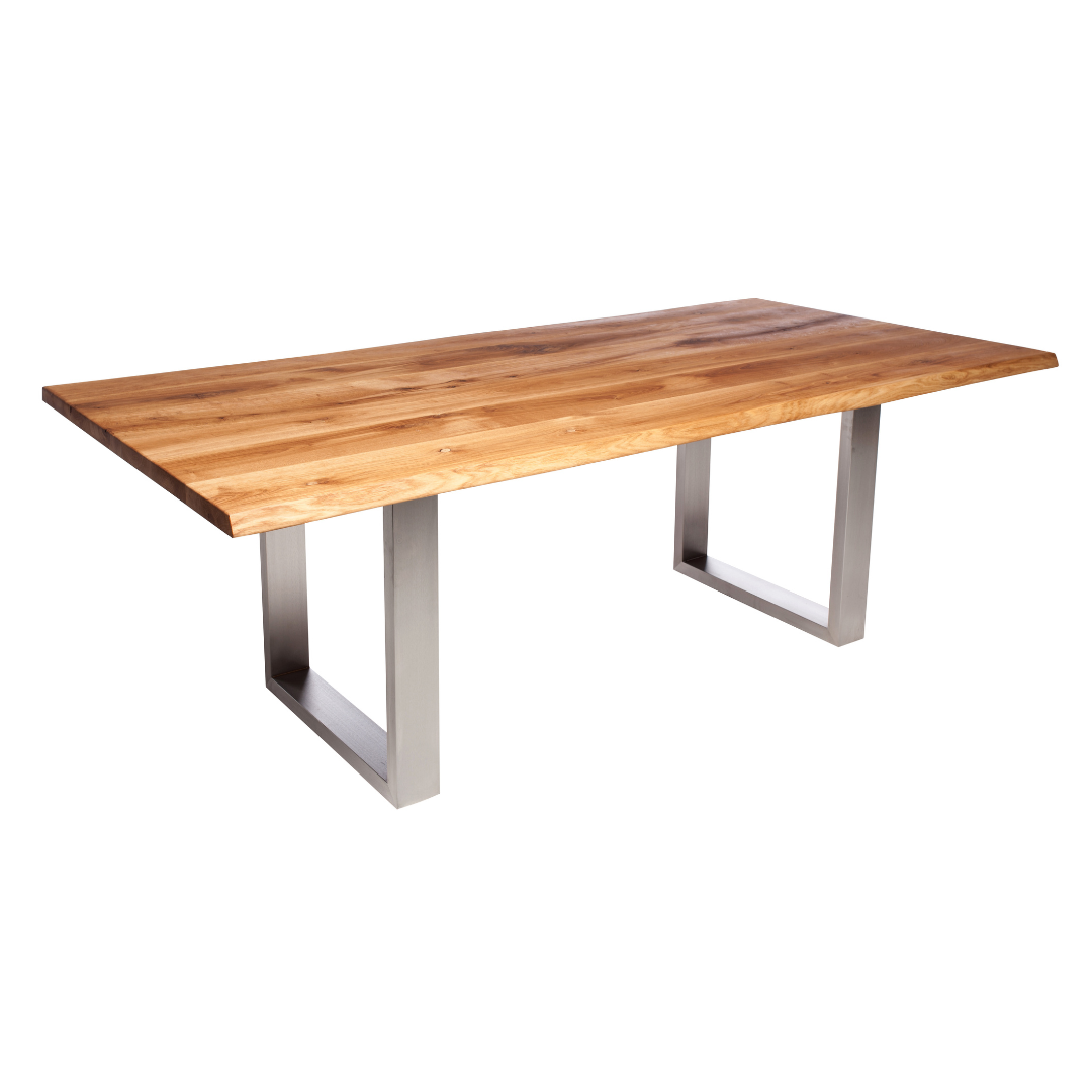 Fargo Oiled Oak Dining Table (A) - Stainless Steel