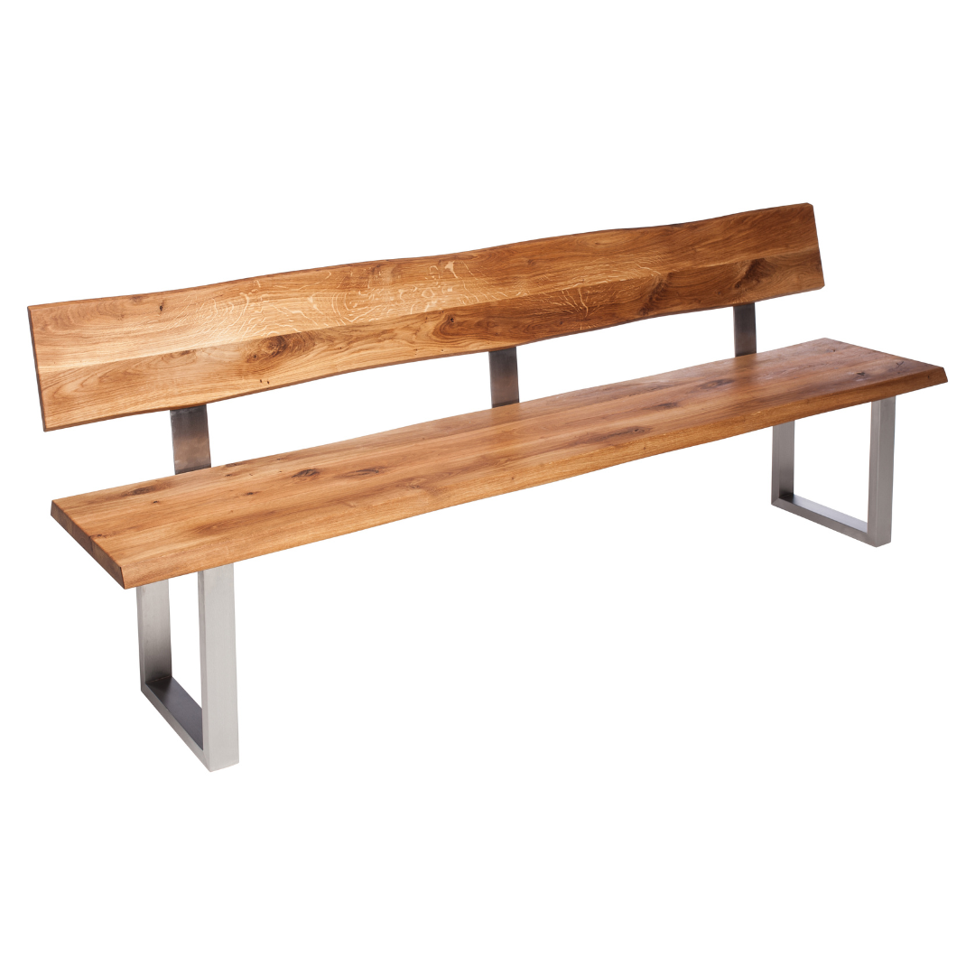Fargo Oiled Oak Bench with Back (D) - Stainless Steel