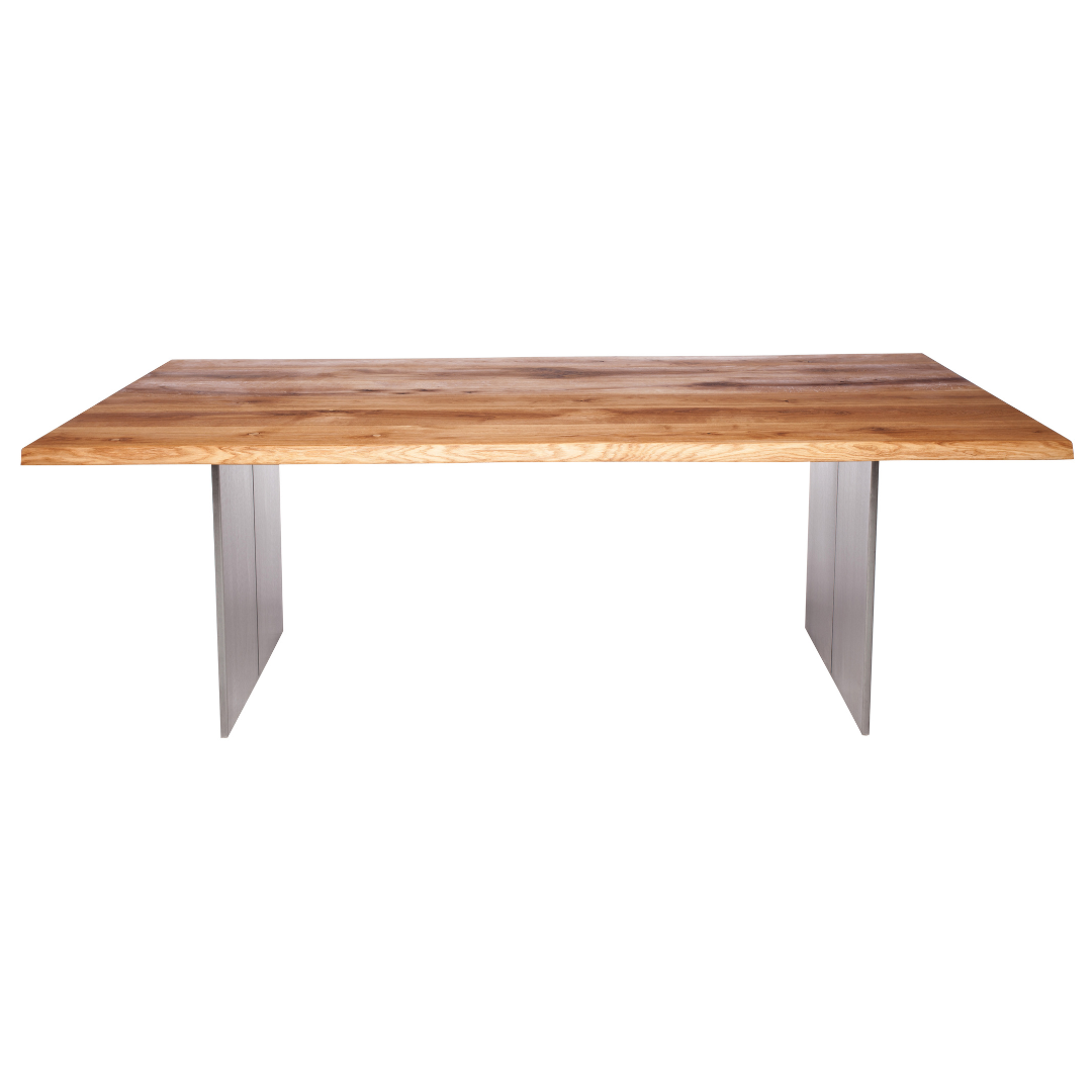 Fargo Oiled Oak Dining Table (D) - Stainless Steel