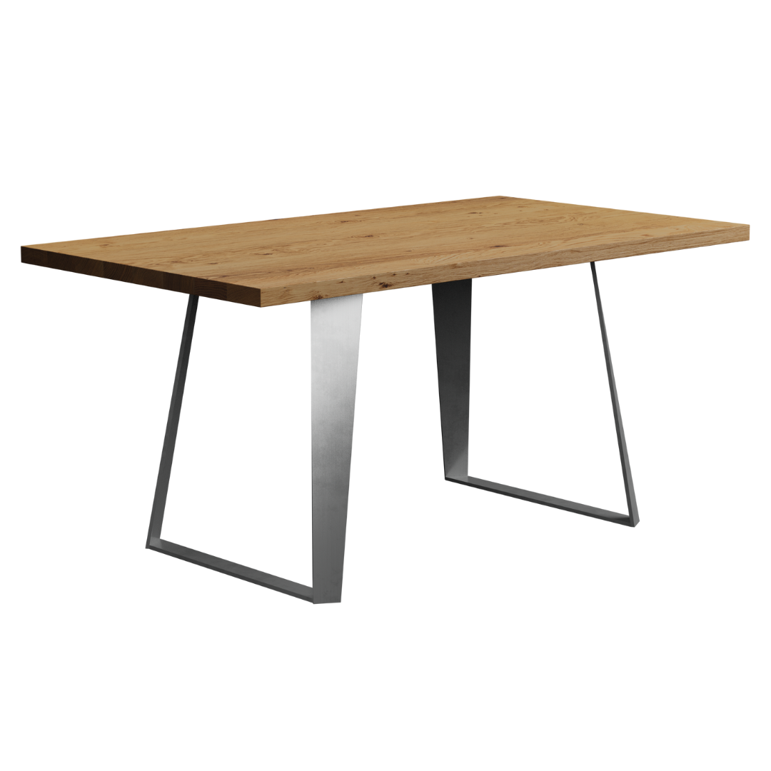 Fargo Oiled Oak Dining Table (O) - Stainless Steel