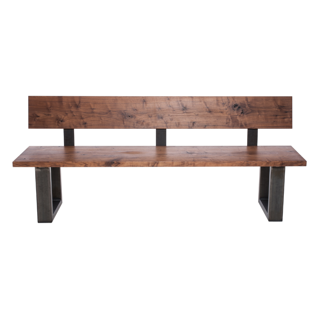 Fargo Walnut Bench with Back (A) - Industrial Steel (Lacquered)