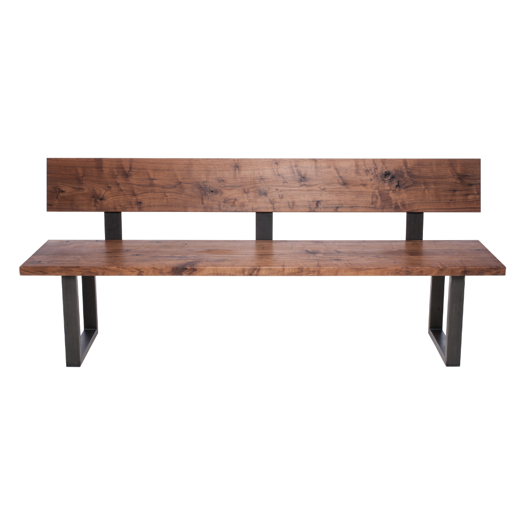 Fargo Walnut Bench with Back (B) - Industrial Steel (Lacquered)