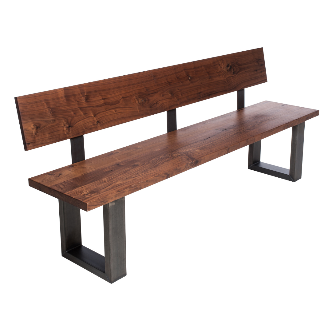 Fargo Walnut Bench with Back (A) - Industrial Steel (Lacquered)