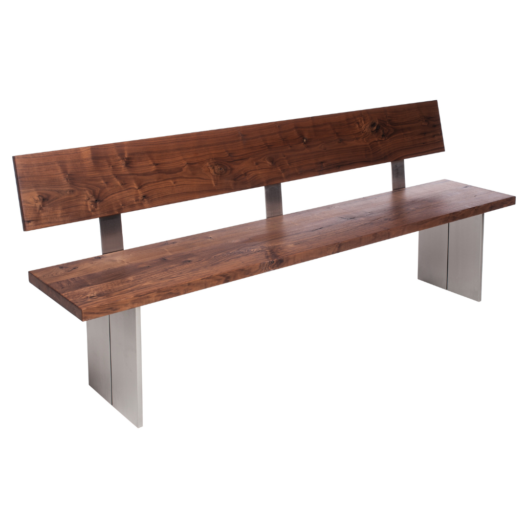 Fargo Walnut Bench with Back (D) - Stainless Steel