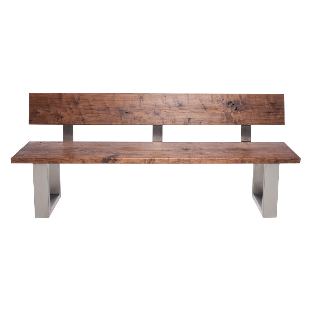 Fargo Walnut Bench with Back (A) - Stainless Steel