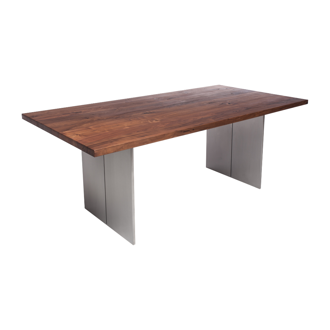 Fargo Walnut Dining Table (D) - Stainless Steel