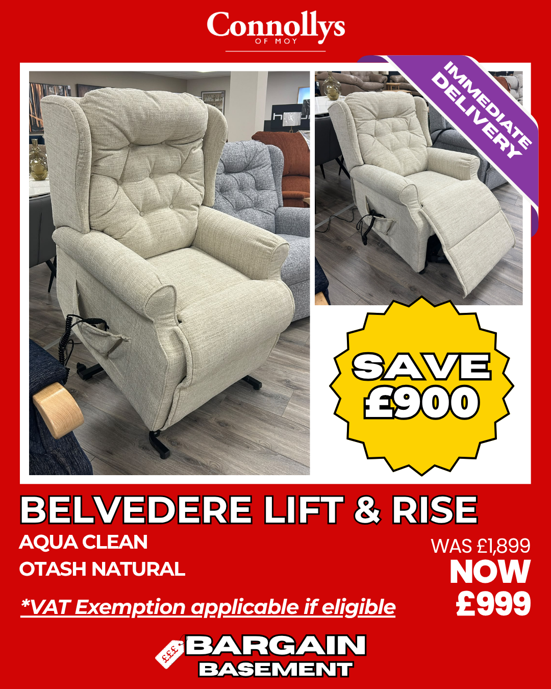 Belvedere Lift & Rise Armchair - Natural