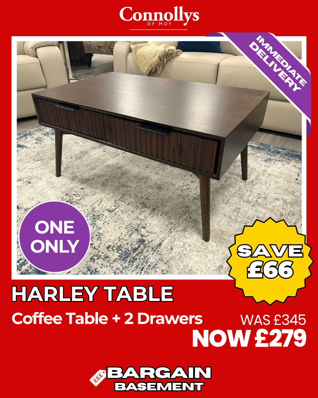 Harley Coffee Table + 2 Drawers